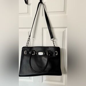 Michael Kors Black Pebbled Leather Shoulder Bag with Chain Accent